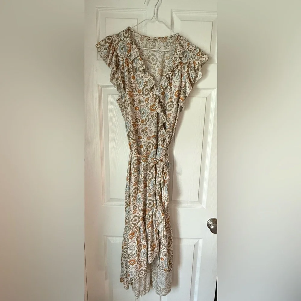 Faherty Carmen Floral Ruffle Wrap Midi Dress M - Picture 3 of 6
